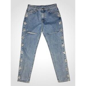 Carmar High Rise Straight Leg Jeans Womens 29 Light Wash Star Bling Distressed